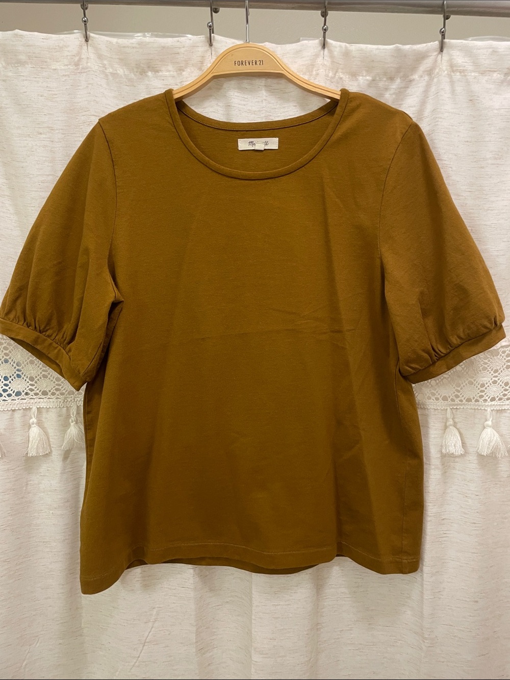 Madewell Brown /mustard Puff Sleeve Tee